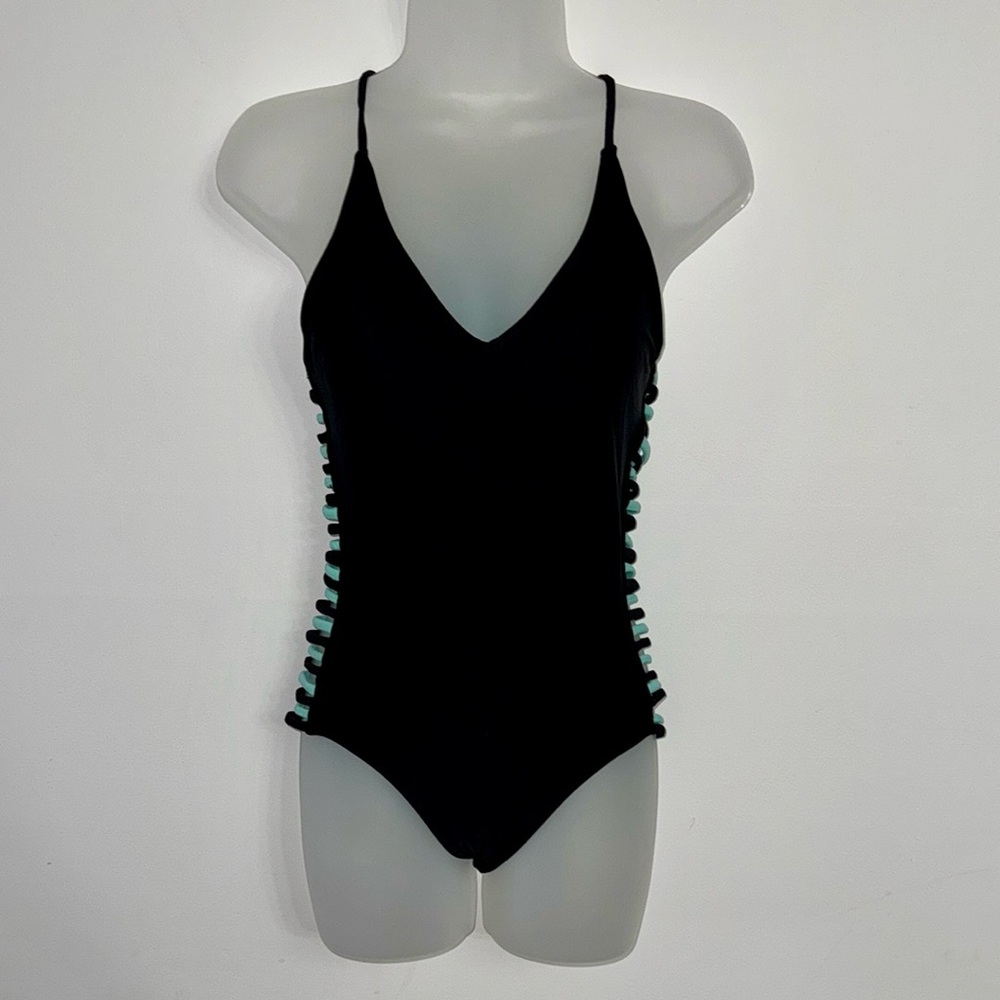 Chic Black and Mint One-Piece Swimsuit